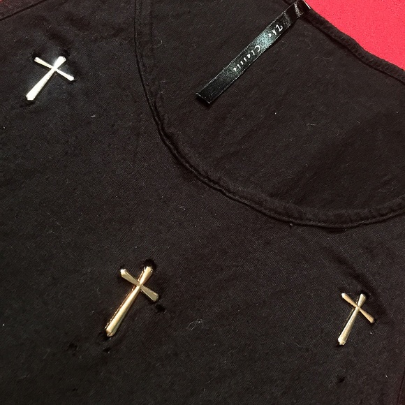 Tank Top Black Metal Crosses Worn & Distressed S - Picture 3 of 3